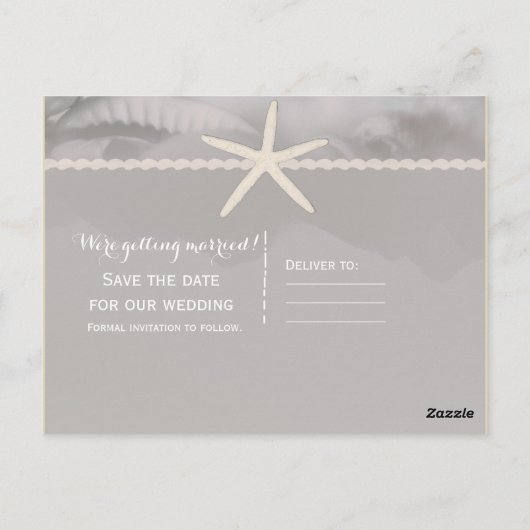 Strand Starfish Chic Grey Verloving Save the Date Briefkaart (Achterkant)