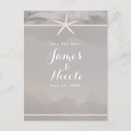 Strand Starfish Chic Grey Verloving Save the Date Briefkaart (Voorkant)