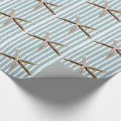 Strand Starfish Mint Stripes Verjaardag Cadeaupapier (Hoek)