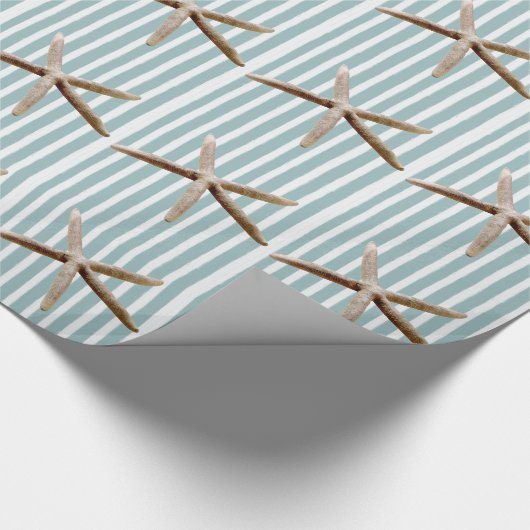 Strand Starfish Mint Stripes Verjaardag Cadeaupapier (Hoek)