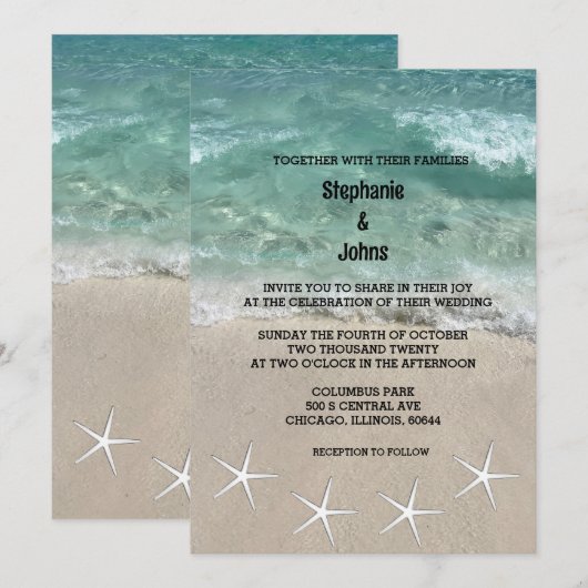 Strand Starfish Ocean Waves Destination Wedding Kaart (Voorkant / Achterkant)