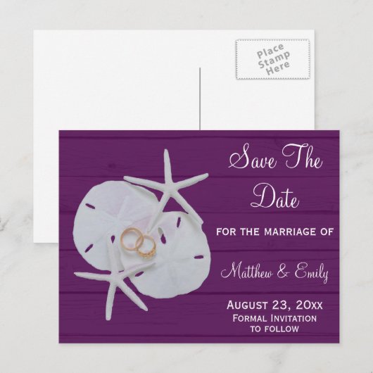 Strand Starfish Sand Dollar Save The Date Briefkaa Aankondigingskaart (Voorkant / Achterkant)