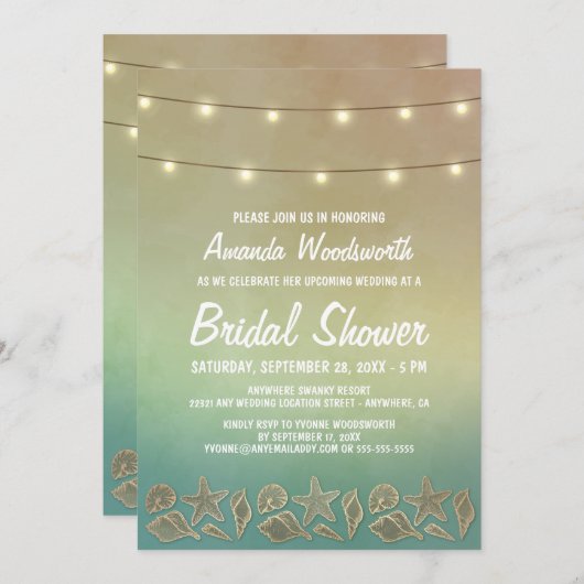 Strand Starfish Seashell bruids douche uitnodiging (Voorkant / Achterkant)