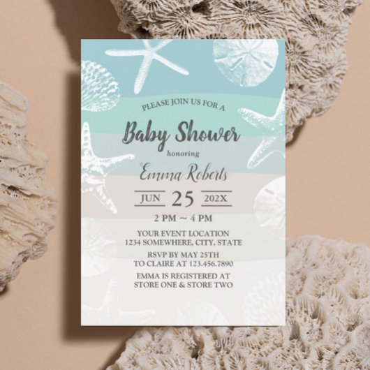 strand Starfish & Seashells Elegant Baby shower Kaart