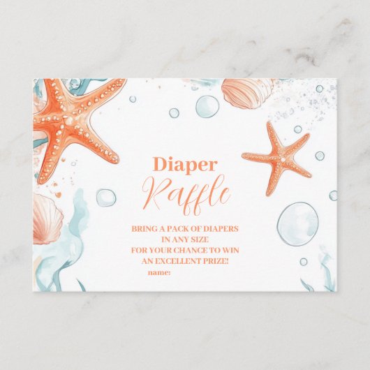 Strand Starfish & Seashells Elegant Diapper Raffle Informatiekaartje (Voorkant)