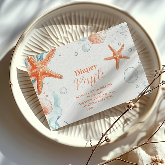 Strand Starfish & Seashells Elegant Diapper Raffle Informatiekaartje