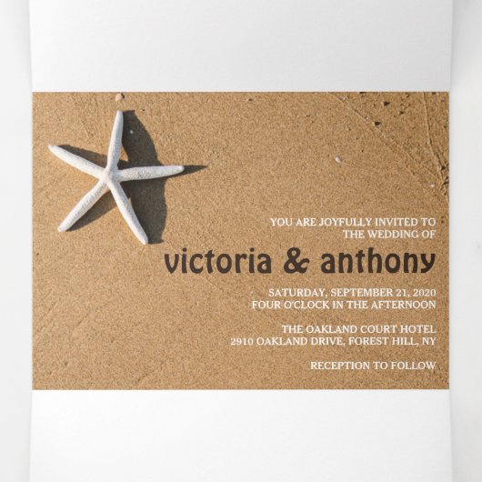Strand Starfish Wedding Suite Drieluik Uitnodiging (Binnenkant midden)