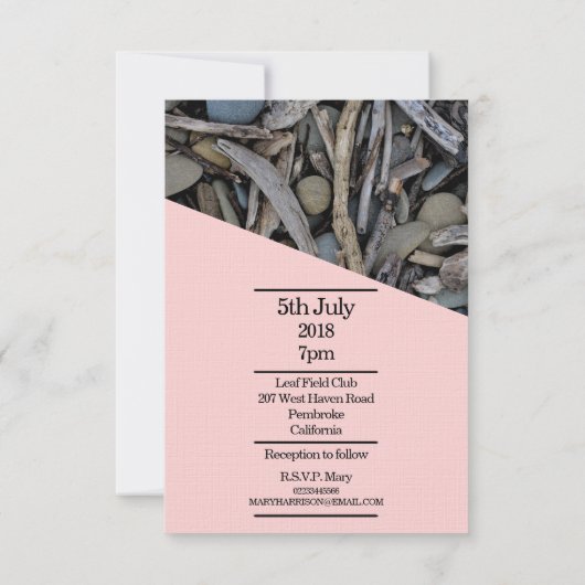 Strand stenen Driftwood bruiloft Kaart (Achterkant)