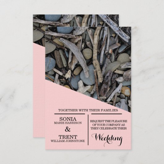 Strand stenen Driftwood bruiloft Kaart (Voorkant / Achterkant)