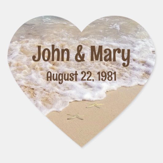 Strand Sterren Huwelijksjubileum Hart Sticker (Voorkant)