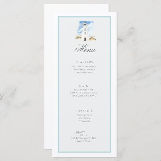 Strand Stijl Bruiloft Evenement Menu Vlakke Kaart (Voorkant / Achterkant)