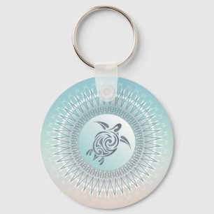 Strand stijl Schildpad en Mandala Maritiem Sleutelhanger