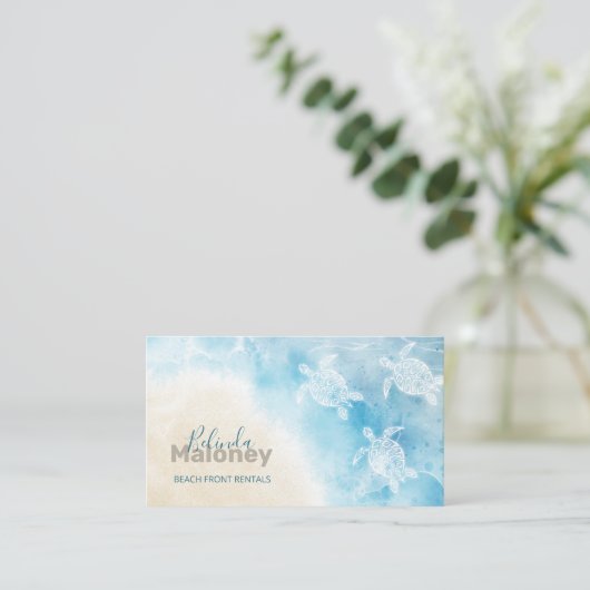 Strand Stijl Witte Schildpadden Scan QR Code Visitekaartje (Staand voorkant)