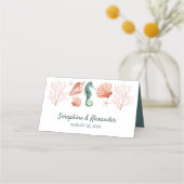 Strand | Strand Blauwe Aquarel Schelpen Bruiloft Plaatskaartje (Achterkant)