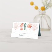 Strand | Strand Blauwe Aquarel Schelpen Bruiloft Plaatskaartje (Voorkant)