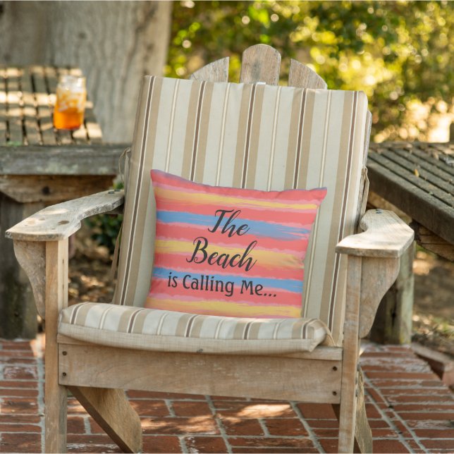 Strand Strepen Roze Blauw Geel Buitenkussen (Stoel)