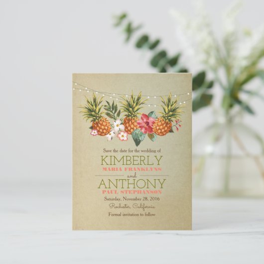 strand string lichten ananas opslaan de datum aankondigingskaart (Staand voorkant)