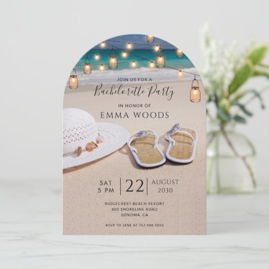 Strand String Lights Bachelorette Party Kaart (Staand voorkant)