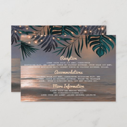 Strand String Lights Bruiloft Informatie Gast Kaar Informatiekaartje (Voorkant / Achterkant)