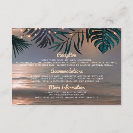 Strand String Lights Bruiloft Informatie Gast Kaar Informatiekaartje (Voorkant)