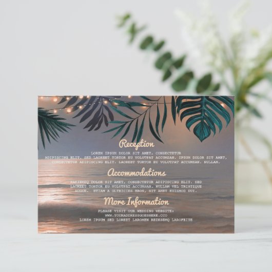 Strand String Lights Bruiloft Informatie Gast Kaar Informatiekaartje (Staand voorkant)