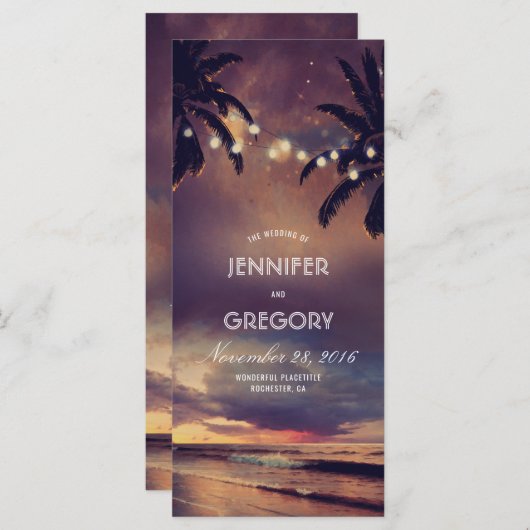 Strand String Lights Palms Trouwprogramma's Programmakaart (Voorkant / Achterkant)