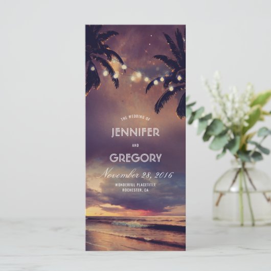 Strand String Lights Palms Trouwprogramma's Programmakaart (Staand voorkant)