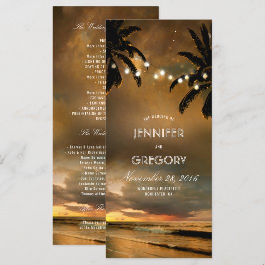 Strand String Lights Palms Trouwprogramma's Programmakaart (Voorkant / Achterkant)