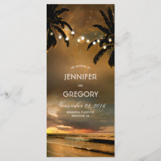 Strand String Lights Palms Trouwprogramma's Programmakaart (Voorkant)