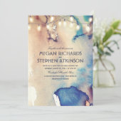  Strand String Lights Waterverf bruiloft Kaart (Staand voorkant)