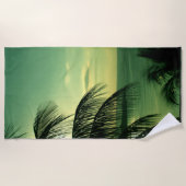Strand Sunset Groen-Blauwe Hemel Zee Zwart Palm Strandlaken (Voorkant)