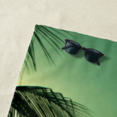 Strand Sunset Groen-Blauwe Hemel Zee Zwart Palm Strandlaken (In situ)