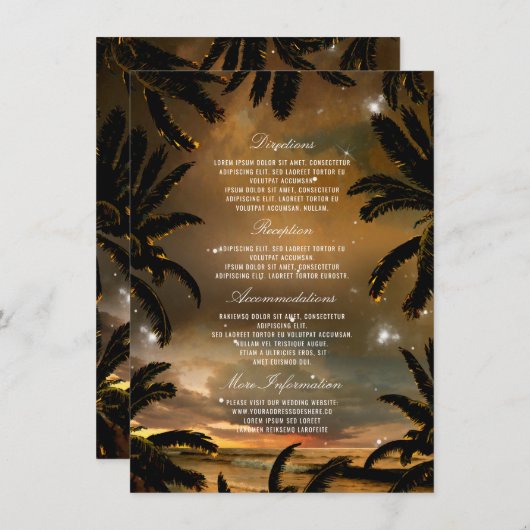 Strand Sunset Palm bladeren bruiloft details Informatiekaartje (Voorkant / Achterkant)