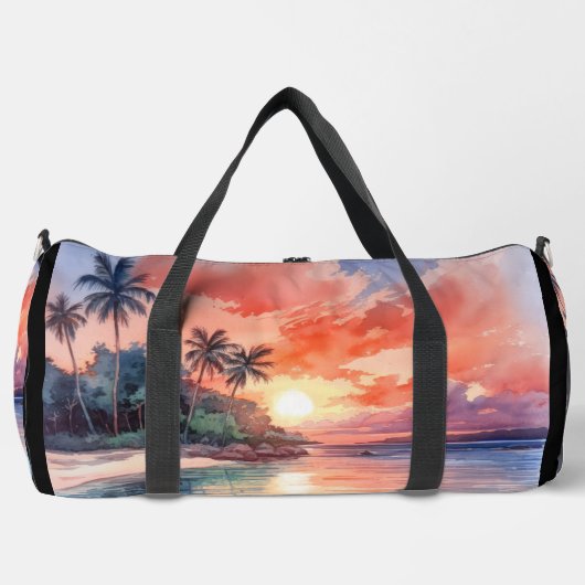 Strand Sunset Palm Trees Schilderij Plunjezak (Voorkant)