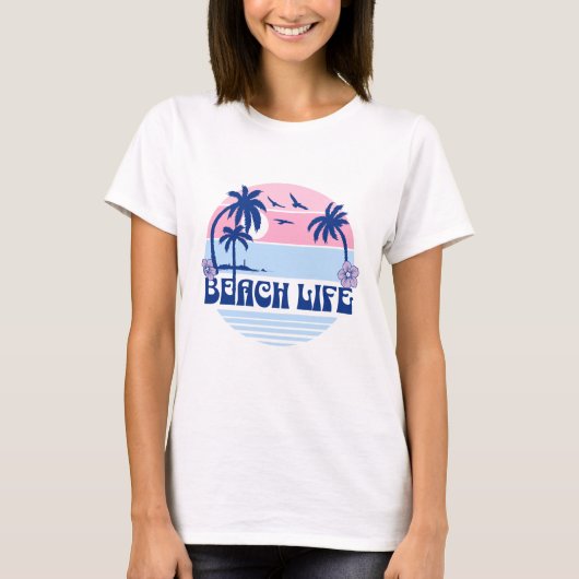 Strand Sunset Pastel Blauw Roze T-shirt (Voorkant)