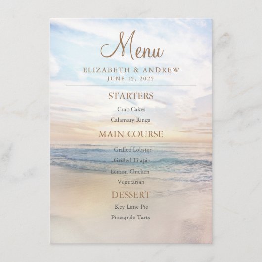 Strand Sunset Seaside / Oceanside bruiloft Menu (Voorkant)