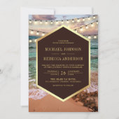 Strand Sunset String Lights Alles in één bruiloft Kaart (Voorkant)