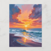 Strand Sunset Waterverf Ocean Painting Briefkaart (Voorkant)