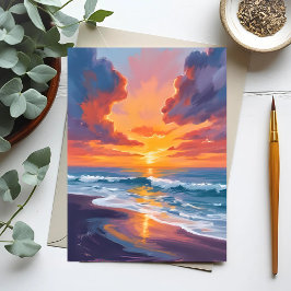 Strand Sunset Waterverf Ocean Painting Briefkaart