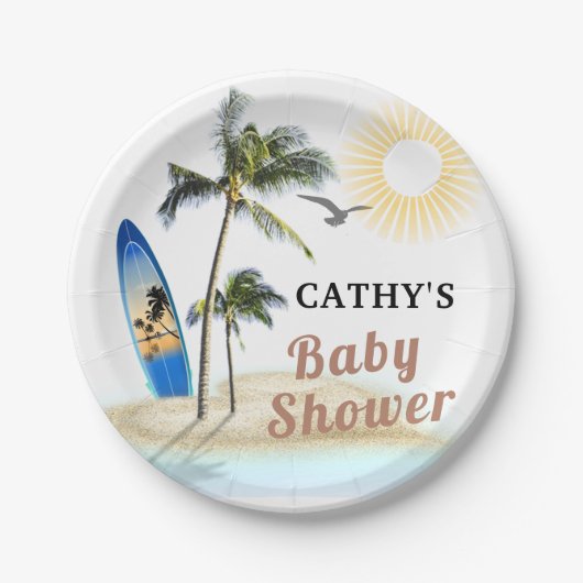 Strand Surf Baby shower 7" rond papier Bord (Voorkant)