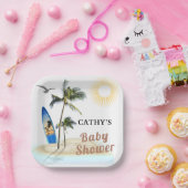 Strand Surf Baby shower 7" Vierkant papier Bord (Feest)