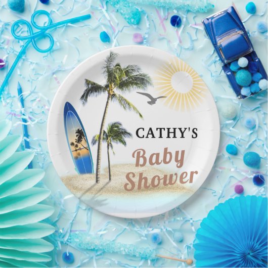 Strand Surf Baby shower 9"Rond Document Bord (Feest)