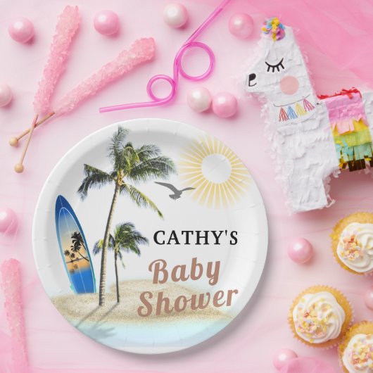 Strand Surf Baby shower 9"Rond Document Bord (Feest)