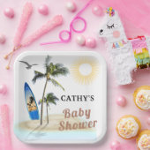 Strand Surf Baby shower 9" Vierkant papier Bord (Feest)
