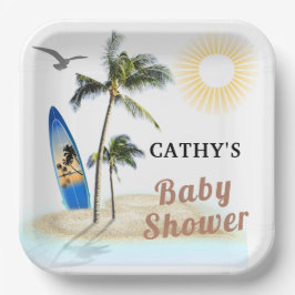 Strand Surf Baby shower 9" Vierkant papier Bord