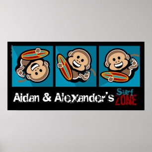 strand surf MONKEY boy' room sign/verjaardagsbanne Poster