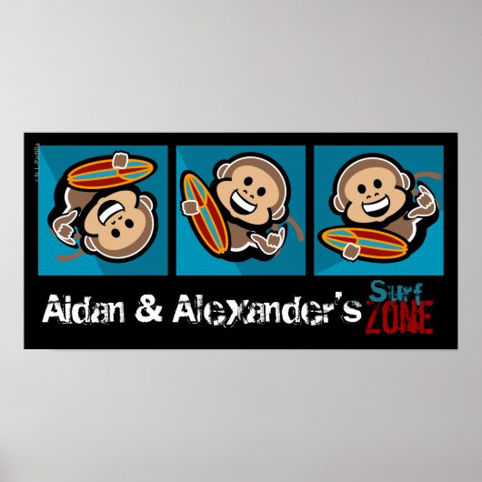 strand surf MONKEY boy' room sign/verjaardagsbanne Poster (Voorkant)