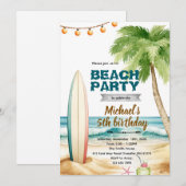 Strand surf thema uitnodiging (Voorkant / Achterkant)