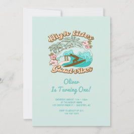 Strand Surfboard Goede Vibes Jongen 1e Verjaardag Kaart