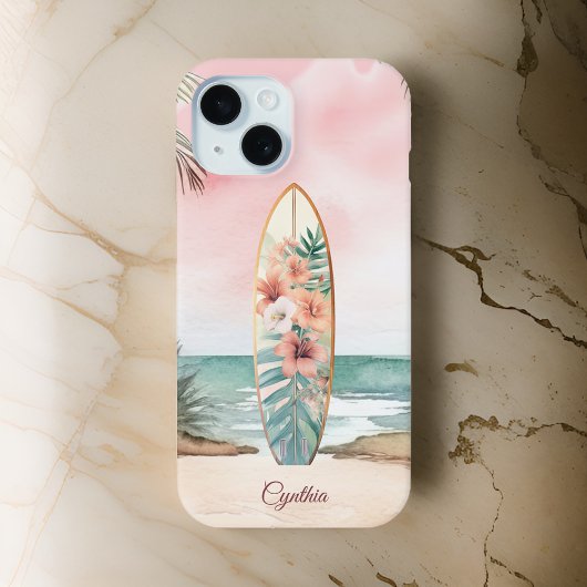 Strand Surfboard Tropische Bloemen Eiland Monogram Case-Mate iPhone Case